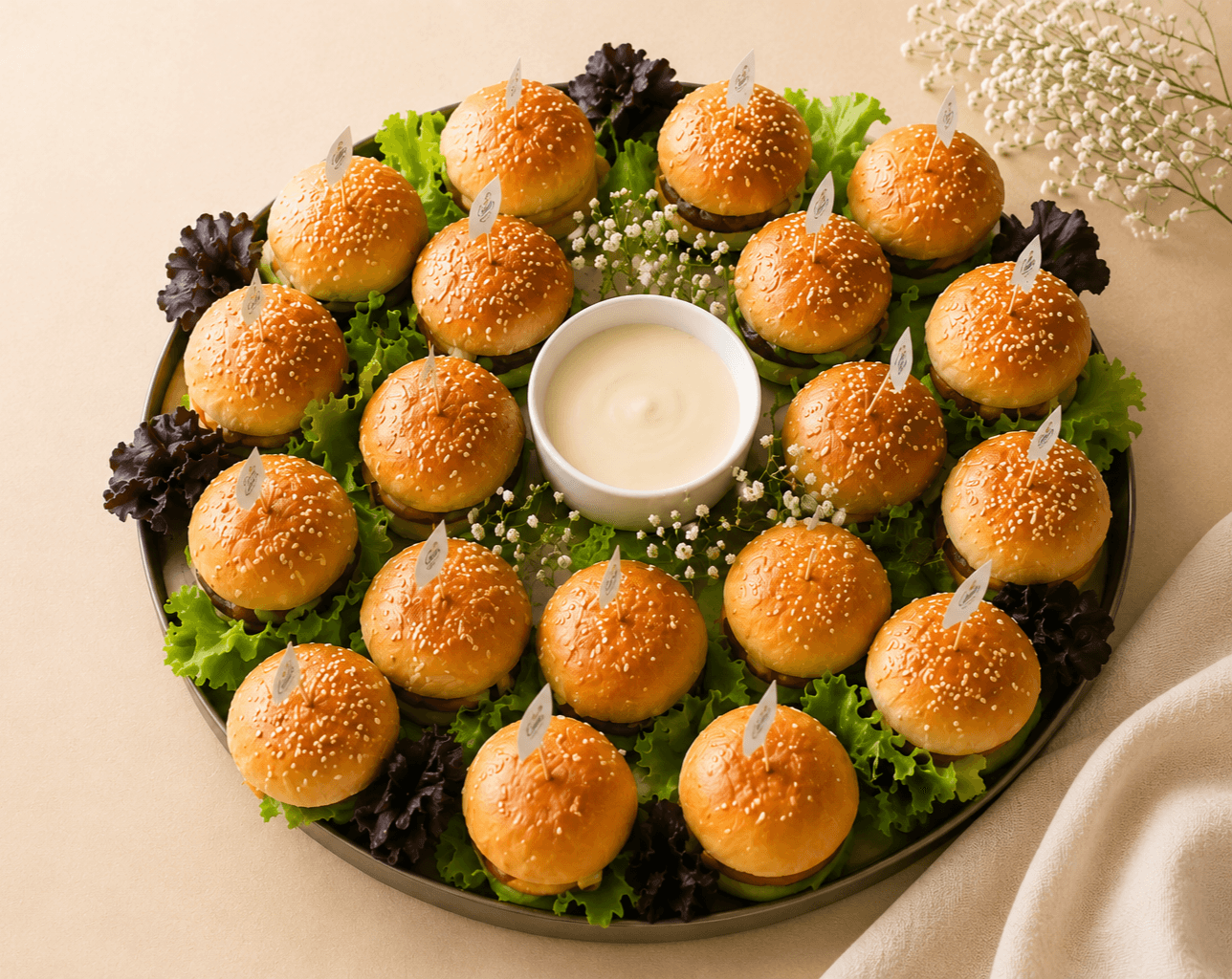 Mini burger catering platter from Canelin Sweet & Savoury